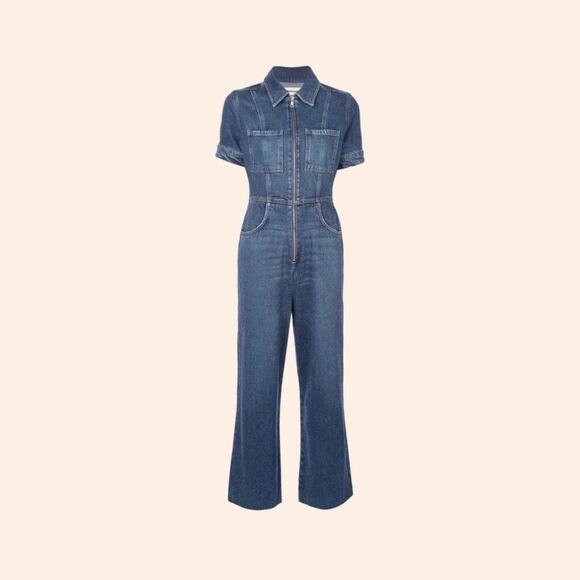 Reformation Dark Denim jumpsuit wide leg patch pockets short sleeve size 2 - Picture 4 of 9